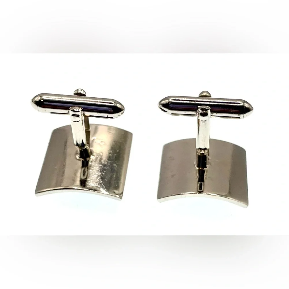 3 for $30 Vintage Textured Silver Tone Cufflinks Black Center Signed Swank